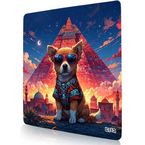 Tilt Schreibtischunterlage 50x50 cm Gaming Mauspad XXL | Rutschfester Mousepad Groß für Schreibtisch und PC Gadgets | Wasserdichter Desk Mat (Corgi and the Pyramid) von Tilt
