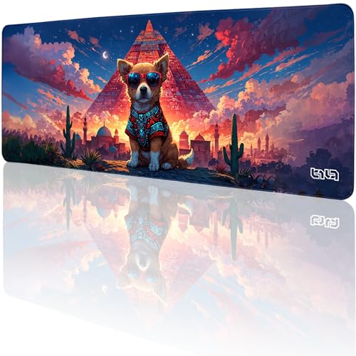 Tilt Schreibtischunterlage 80x30 cm Gaming Mauspad XXL | Rutschfester Mousepad Groß für Schreibtisch und PC Gadgets | Wasserdichter Desk Mat (Corgi and the Pyramid) von Tilt