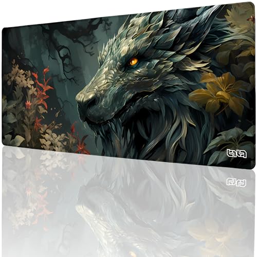Tilt Schreibtischunterlage 90x40 cm Gaming Mauspad XXL | Rutschfester Mousepad Groß für Schreibtisch und PC Gadgets | Wasserdichter Desk Mat (Forest Dragon) von Tilt