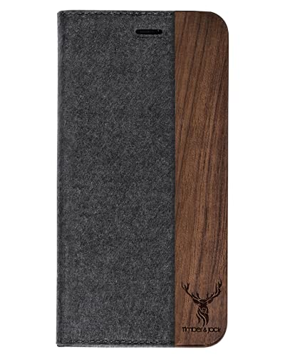 Timber&Jack - Holz Klapphülle aus Filz & Walnuss - Handyhülle aus Holz passend für iPhone X und iPhone XS von Timber&Jack
