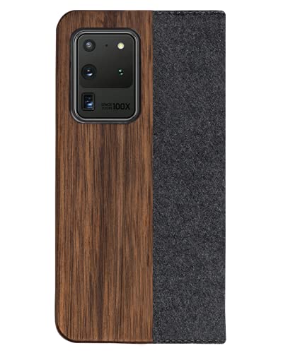 Timber&Jack - Samsung Galaxy Holz Klapphülle aus Filz & Walnuss - Handyhülle aus Holz passend für Galaxy S20 Ultra von Timber&Jack