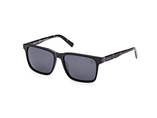 Timberland TB9306 Sonnenbrille Herren, Leichte Freizeit-Sonnenbrille, Quadratische Linsenform, Geeignet für Korrekturgläser, Polarisierte Rauchgläser, Glänzendes Schwarz von Timberland