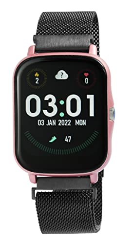 Time Tech Unisex-Smartwatch 1,69 Zoll Edelstahlarmband IP68 Herzfrequenz Pulsmesser Schlafmodus Schrittzähler Fitness Tracker 2440011 (schwarz rosa) von Time Tech