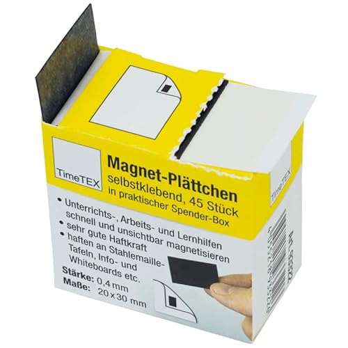 Magnet-Plättchen 45 Stück - selbstklebend im Spender - Takkis - 30 mm x 20 mm - schwarz - TimeTex 93322 - selbstklebende Magnetplättchen - Magnete von TimeTEX