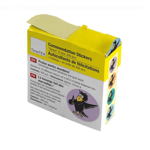 TimeTEX - Belobigungs-Aufkleber "Rabe" | Lehrersticker für motivierendes Feedback | 500 Sticker in praktischer Spender-Box | 1 Motiv mit verschiedenfarbigen Hintergründen | 19 mm ø von TimeTEX