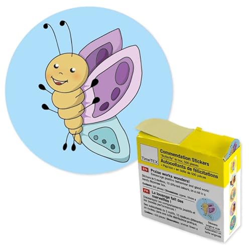 TimeTEX Belobigungs-Aufkleber "Schmetterling" in Spender-Box - 500 Stück - 62224 von TimeTEX