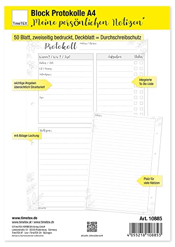 TimeTEX Block Protokolle A4 "Meine persönlichen Notizen" - 50 Blatt - 10885 TimeTEX Block Protokolle A4 "Meine persönlichen Notizen" - 50 Blatt - 10885 von TimeTEX