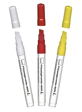 TimeTEX Flüssigkreide-Stift L - Set 3-tlg. - weiß + rot + gelb - für Tafeln und alle glatten Oberflächen - TimeTEX 62415 von TimeTEX