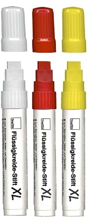 TimeTEX Flüssigkreide-Stift XL - Set 3-tlg. - weiß + rot + gelb - für Tafeln und alle glatten Oberflächen 62435 von TimeTEX