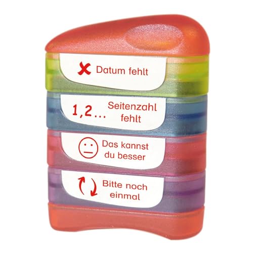 TimeTEX - "Perpetuum" Siebdruck-Stempel 4-in-1 "Datum fehlt" | Wiederbefüllbarer Lehrerstempel für die Schule | 40x10 mm | ca. 5000 Stempelabdrücke | Stempelfarbe: rot von TimeTEX