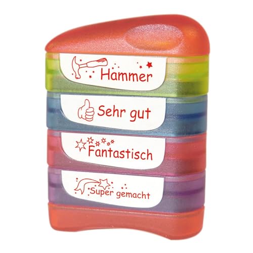 TimeTEX - "Perpetuum" Siebdruck-Stempel 4-in-1 "Hammer" | Wiederbefüllbarer Lehrerstempel für die Schule | 40x10 mm | ca. 5000 Stempelabdrücke | Stempelfarbe: rot von TimeTEX