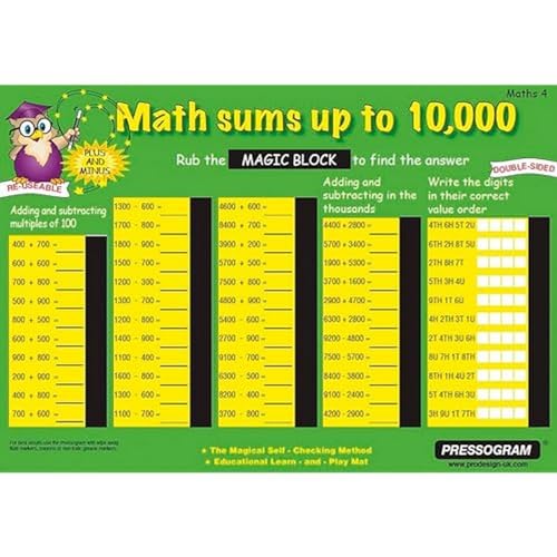 TimeTEX - Zaubertafel "Mathematik" - Englisch Zahlenraum bis 100.000 | Rechen-Tafel mit Selbstkontrolle zum Lernen von Addition, Subtraktion und Multiplikation | Inhalt: Zahlenraum bis 100.000 von TimeTEX