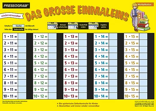 TimeTEX - Zaubertafel "Mathematik" - Großes 1 x 1 | Rechen-Tafel mit Selbstkontrolle zum spielerischen Lernen und Üben von Multiplikation | Inhalt: Großes 1 x 1 von TimeTEX