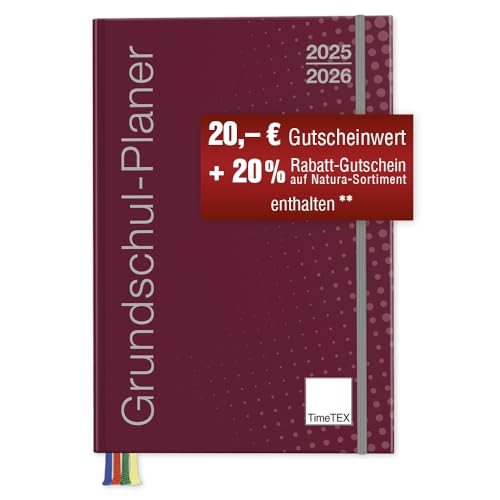 TimeTex Grundschul-Planer A4-Plus bordeaux - Schuljahr 2025-2026 - Terminplaner für die Grundschule - Lehrerkalender - Schulplaner - 10716 - mit breitem Verschlussgummi von TimeTEX