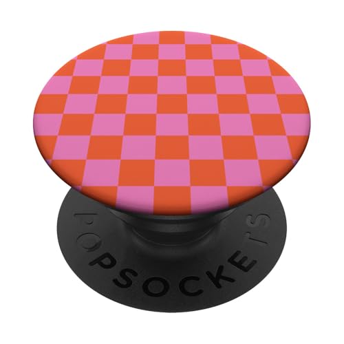 Rosa & Orange, Schachbrettmuster, kariert PopSockets Klebender PopGrip Rosa & Orange, Schachbrettmuster, kariert PopSockets Klebender PopGrip von Timeless Checkered Pattern Designs