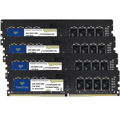 Timetec 128 GB KIT (4 x 32 GB) DDR4 3200 MHz (oder 2933 MHz oder 2666 MHz) PC4-25600 CL22 1,2 V Non-ECC ungepuffert 2Rx8 Dual Rank 288 Pin UDIMM Desktop PC Computer Arbeitsspeicher RAM Modul Upgrade von Timetec