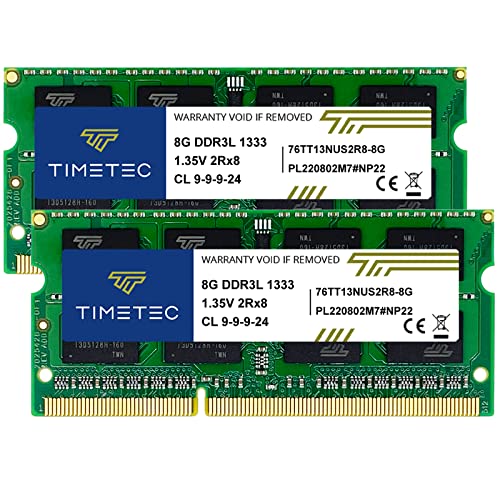 Timetec 16 GB KIT (2 x 8 GB) DDR3 1333 MHz PC3-10600 Nicht-ECC ungepuffert 1,5 V CL9 2Rx8 Dual Rank 204 Pin SODIMM Laptop Notebook PC Computerspeicher RAM-Modul-Upgrade (16 GB KIT (2 x 8 GB)) von Timetec