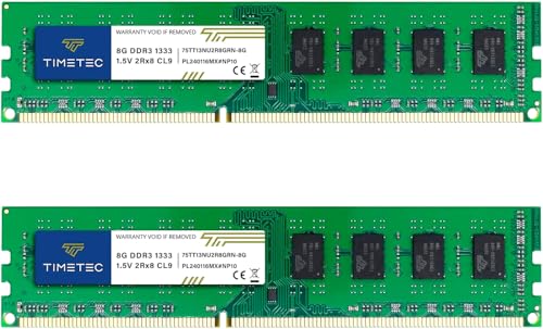 Timetec 16 GB KIT (2 x 8 GB) DDR3 1333 MHz PC3-10600 Non-ECC ungepuffert 1,5 V CL9 2Rx8 Dual Rank 240 Pin UDIMM PC Desktop Computer Arbeitsspeicher RAM Modul Upgrade (16 GB KIT (2 x 8 GB)) von Timetec