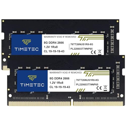 Timetec 16 GB KIT (2 x 8 GB) DDR4 2666 MHz (DDR4-2666) PC4-21300 (PC4-2666V) Nicht-ECC ungepuffert 1,2 V CL19 1Rx8 Single Rank 260 Pin SODIMM Laptop Notebook PC Computer Speicher RAM Modul Upgrade von Timetec