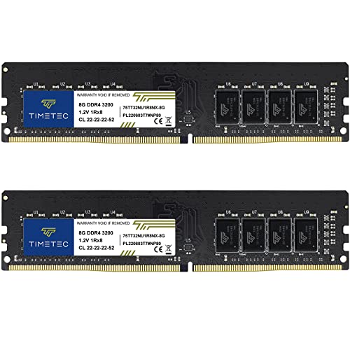 Timetec 16 GB KIT (2 x 8 GB) DDR4 3200 MHz PC4-25600 CL16 1,35 V Nicht-ECC ungepuffert Entwickelt für Gaming und Grafik Kompatibel mit AMD und Intel Desktop-PC-Computer-Speichermodul-Upgrade von Timetec