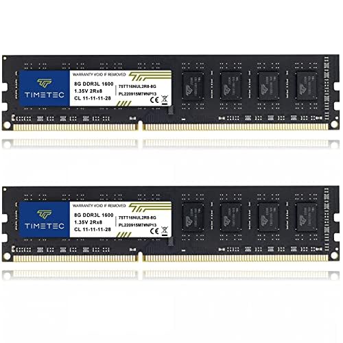 Timetec 16 GB KIT (2x8 GB) DDR3L/DDR3 1600 MHz PC3L-12800/PC3-12800 Nicht-ECC ungepuffert 1,35 V/1,5 V CL11 2Rx8 Dual Rank 240 Pin UDIMM Desktop PC Computerspeicher RAM Modul Upgrade von Timetec