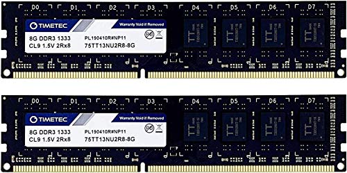 Timetec 16 GB Kit (2 x 8 GB) DDR3L 1333MHz PC3-10600 Non-ECC Unbuffered 1.35V CL9 2Rx8 Dual Rank 240 Pin UDIMM Desktop PC RAM Speichermodul Upgrade von Timetec