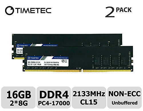 Timetec 16GB KIT (2x8GB) DDR4 2133MHz PC4-17000 Non-ECC Unbuffered 1.2V CL15 1Rx8 Single Rank 288 Pin UDIMM Desktop PC Computerspeicher RAM Modul Upgrade (16GB KIT(2x8GB)) von Timetec