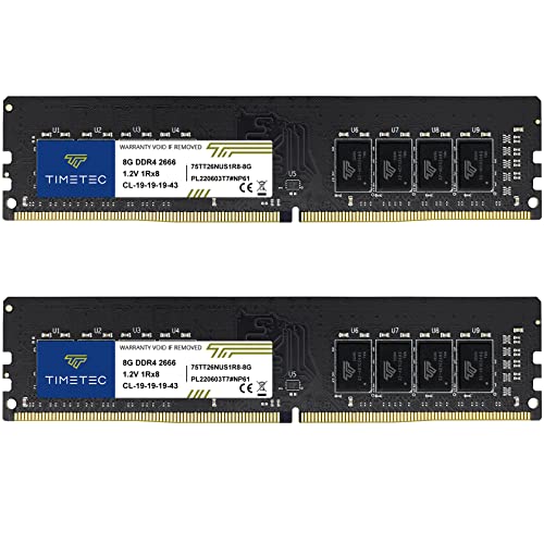 Timetec 16GB KIT (2x8GB) DDR4 2666MHz PC4-21300 Unbuffered Non-ECC 1.2V CL19 1Rx8 Single Rank 288 Pin UDIMM Desktop PC Computerspeicher RAM Modul Upgrade (16GB KIT(2x8GB)) von Timetec