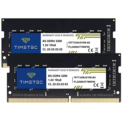 Timetec 16GB KIT (2x8GB) DDR4 3200MHz (DDR4-3200) PC4-25600 Non-ECC Unbuffered 1.2V CL22 1Rx8 Single Rank 260 Pin SODIMM forAMD and Intel Gaming Laptop Notebook PC Computer Memory RAM Module Upgrade von Timetec