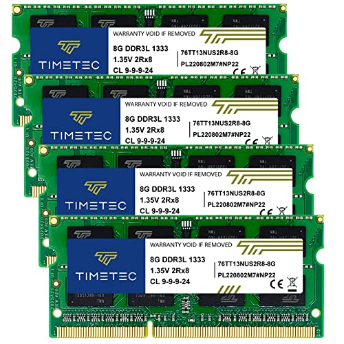 Timetec 32 GB KIT (4 x 8 GB) DDR3 1333 MHz PC3-10600 Non-ECC Unbuffered 1,5 V CL9 2Rx8 Dual Rank 204 Pin SODIMM Laptop Notebook PC Computer Memory Upgrade (32 GB KIT (4 x 8 GB)) von Timetec