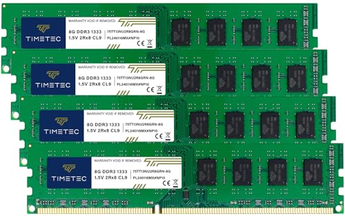 Timetec 32 GB KIT (4 x 8 GB) DDR3 1333 MHz PC3-10600 Non-ECC ungepuffert 1,5 V CL9 2Rx8 Dual Rank 240 Pin UDIMM PC Desktop Computer Arbeitsspeicher RAM Modul Upgrade (32 GB KIT (4 x 8 GB)) von Timetec