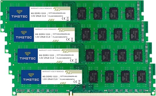 Timetec 32 GB KIT (4 x 8 GB) DDR3 1333 MHz PC3-10600 Non-ECC ungepuffert 1,5 V CL9 2Rx8 Dual Rank 240 Pin UDIMM PC Desktop Computer Arbeitsspeicher RAM Modul Upgrade (32 GB KIT (4 x 8 GB)) von Timetec