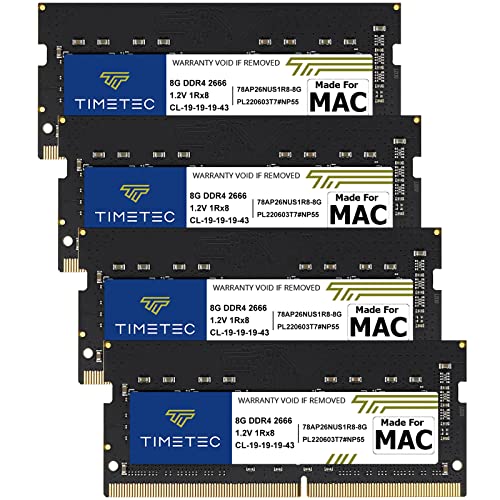 Timetec 32 GB KIT (4x8GB) kompatibel für Apple DDR4 2666 MHz für Mitte 2020 iMac (20,1/20,2) / Mitte 2019 iMac (19,1) 27 Zoll mit Retina 5K Display PC4-21333/PC4-2 1300 CL19 SODIMM Speicher MAC RAM von Timetec