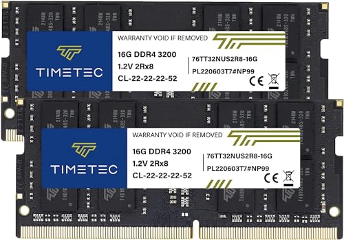 Timetec 32GB KIT (2x16GB) DDR4 3200MHz (DDR4-3200) PC4-25600 Non-ECC Unbuffered 1.2V CL22 2Rx8 Dual Rank 260 Pin SODIMM für AMD und Intel Gaming Laptop Notebook PC Computer Speicher RAM Modul Upgrade von Timetec