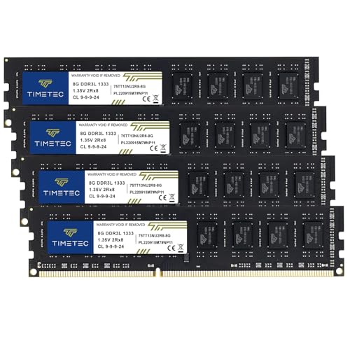 Timetec 32GB KIT (4x8GB) DDR3L 1333MHz PC3-10600 Non-ECC Unbuffered 1,35V CL9 2Rx8 Dual Rank 240 Pin UDIMM PC Desktop Computer Memory RAM Modul Upgrade (32GB KIT (4x8GB)) von Timetec