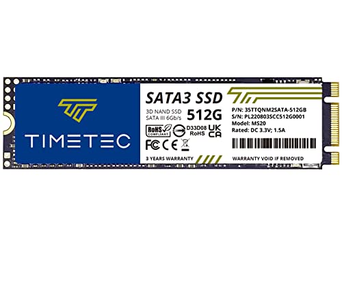 Timetec 512 GB SSD 3D NAND QLC SATA III 6 Gb/s M.2 2280 NGFF Lesegeschwindigkeit bis zu 520 MB/s SLC Cache Performance Boost internes Solid State Drive für PC Computer Laptop und Desktop (512 GB) von Timetec