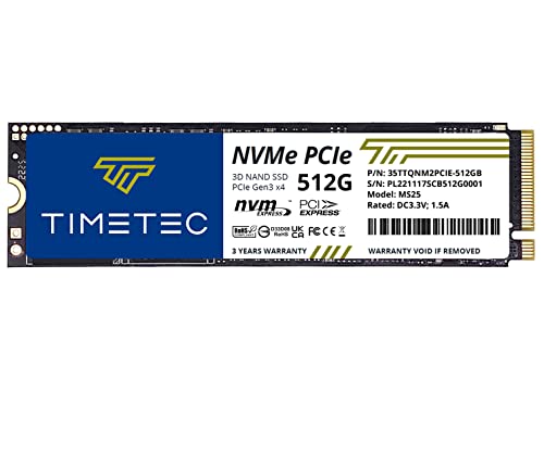 Timetec 512 GB SSD NVMe PCIe Gen3x4 8 Gb/s M.2 2280 3D NAND QLC Hochleistungs-SLC Cache-Lesegeschwindigkeit bis zu 1.900 MB/s internes Solid-State-Laufwerk für PC, Laptop und Desktop (512 GB) von Timetec