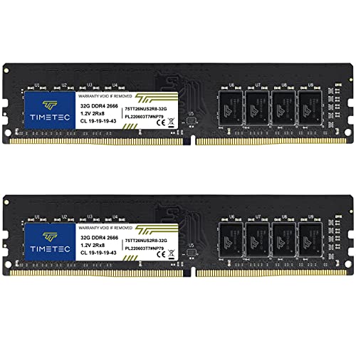 Timetec 64GB KIT (2x32GB) DDR4 2666MHz PC4-21300 Non-ECC Unbuffered 1.2V CL19 2Rx8 Dual Rank 288 Pin UDIMM Desktop PC Computerspeicher RAM Modul Upgrade (64GB KIT(2x32GB)) von Timetec