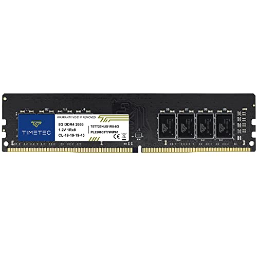 Timetec 8 GB DDR4 2666 MHz PC4-21300 Nicht-ECC ungepuffert 1,2 V CL19 1Rx8 Single Rank 288 Pin UDIMM Desktop-PC Computerspeicher RAM-Modul-Upgrade (8 GB) von Timetec