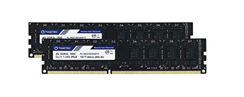 Timetec 8 GB KIT (2 x 4 GB) DDR3L / DDR3 1600 MHz PC3L-12800 / PC3-12800 Nicht-ECC ungepuffert 1,35 V / 1,5 V CL11 2Rx8 Dual Rank 240 Pin UDIMM Desktop-PC-Computerspeicher RAM Modul Upgrade von Timetec