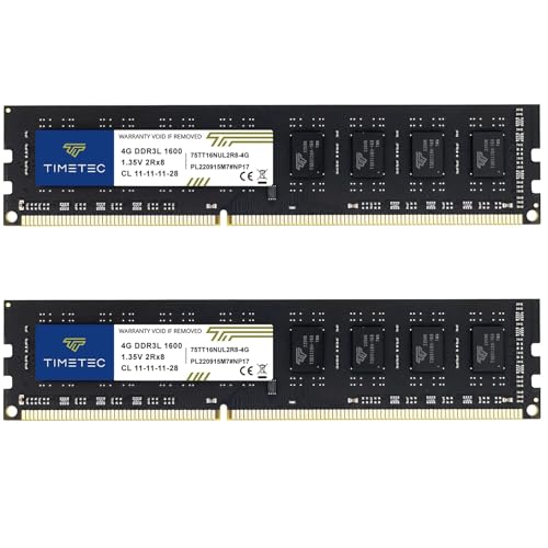 Timetec 8 GB KIT (2 x 4 GB) DDR3L / DDR3 1600 MHz PC3L-12800 / PC3-12800 Nicht-ECC ungepuffert 1,35 V / 1,5 V CL11 2Rx8 Dual Rank 240 Pin UDIMM Desktop-PC-Computerspeicher RAM Modul Upgrade von Timetec