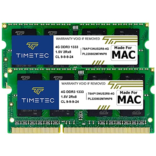 Timetec 8 GB Kit (2 x 4 GB), kompatibel für Apple DDR3 1333 MHz PC3-10600 für Mac Book Pro (Früh/Ende 2011 13/15/17 Zoll), iMac (Mitte 2010, Mitte 2011 21,5/27 Zoll), Mac Mini (Mitte 2011) RAM-Upgrade von Timetec
