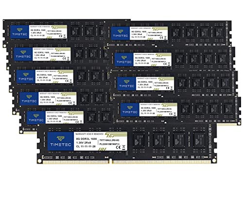 Timetec 80 GB KIT (10 x 8 GB) DDR3L / DDR3 1600 MHz (DDR3L-1600) PC3L-12800 / PC3-12800 Non-ECC Ungepuffert 1,35 V/1,5 V CL11 2Rx8 Dual Rank 240 Pin UDIMM Desktop-PC Computerspeicher RAM (SDRAM) von Timetec