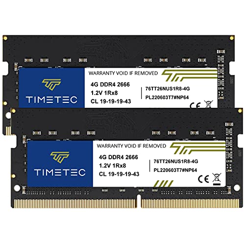 Timetec 8GB KIT (2x4GB) DDR4 2666MHz PC4-21300 Non-ECC Unbuffered 1.2V CL19 1Rx8 Single Rank 260 Pin SODIMM Laptop Notebook PC Computer Speicher RAM Modul Upgrade (8GB KIT(2x4GB)) von Timetec