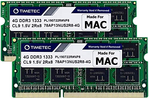 Timetec 8GB KIT (2x4GB) kompatibel für Apple DDR3 1333MHz PC3-10600 CL9 für Mac Book Pro (Anfang/Ende 2011), iMac (Mitte 2010, Mitte/Ende 2011), Mac Mini (Mitte 2011) MAC-RAM-Upgrade von Timetec