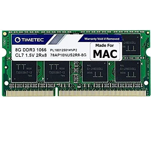 Timetec 8GB kompatibel für Apple DDR3 1067MHz/1066MHz PC3-8500 für Mac Book(Mitte 2010 13 Zoll), Mac Book Pro(Mitte 2010 13 Zoll), iMac(Ende 2009 27 Zoll), Mac Mini(Mitte 2010) SODIMM MAC-RAM-Upgrade von Timetec