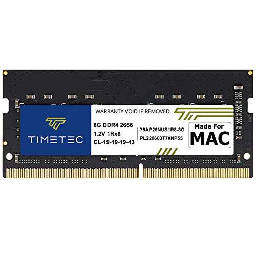 Timetec 8GB kompatibel für Apple DDR4 2666MHz für Mitte 2020 iMac20,1/20,2/Mitte 2019 iMac19,1 27 Zoll mit Retina 5K Display, Ende 2018 Mac Mini (8,1) PC4-21333/PC4-21300 SODIMM-MAC-RAM-Upgrade von Timetec
