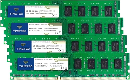 Timetec 32GB KIT (4x8GB) DDR3 1600 MHz (DDR3-1600) PC3-12800 (PC3-12800U) Non-ECC Ungepuffert 1,5 V CL11 2Rx8 Dual Rank 240 Pin UDIMM Desktop-PC Computerspeicher RAM (SDRAM) Modul-Upgrade von Timetec