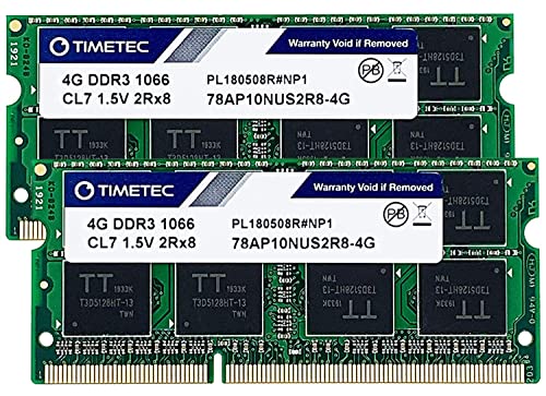 Timetec Hynix IC 8 GB Kit (2 x 4 GB) DDR3 1066 MHz PC3-8500 Unbuffered Non-ECC 1,5 V CL7 2Rx8 Dual Rank 204 Pin SODIMM Arbeitsspeicher RAM Modul Upgrade (8 GB Kit (2 x 4 GB) von Timetec