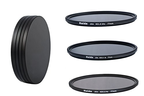 Slim Neutral Graufilter Set 67mm - bestehend aus ND4, ND8, ND64 Filtern - inkl. Stack Cap Filtercontainer + Pro Lens Cap mit Innengriff von Timetrends24/Haida